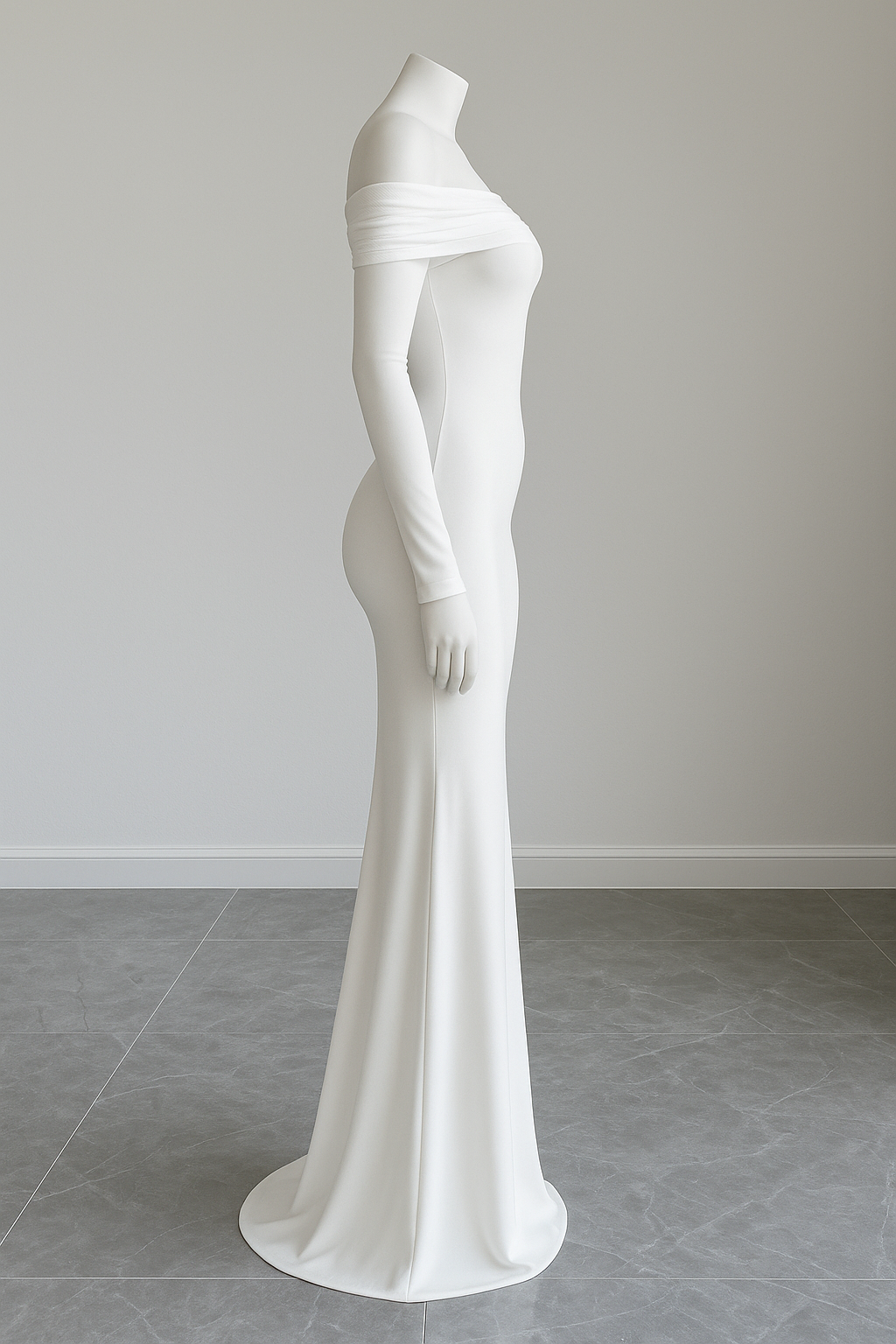 Off-Shoulder Pleated Knit Maxi Dress