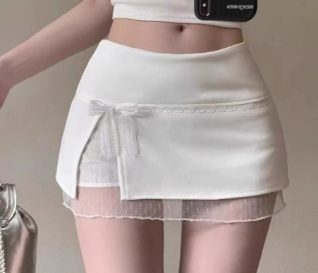Pure Desire Bow Lace Stitching Skirt