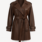 Faux-Leather Belted Trench Coat