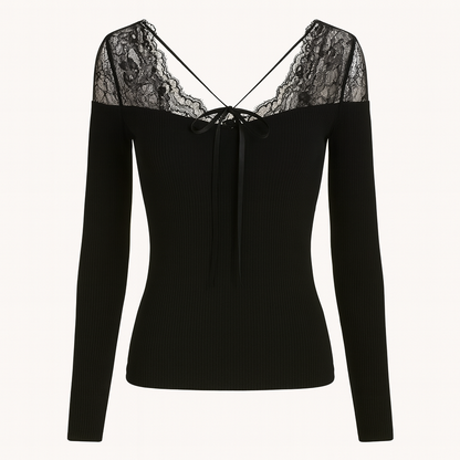 Lace-Up Slim Long Sleeve Top