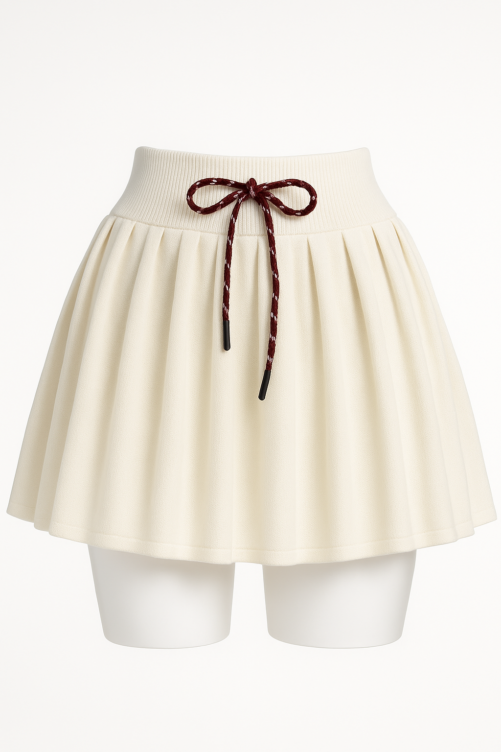 Knit Pleated Rope-Tie Mini Skirt