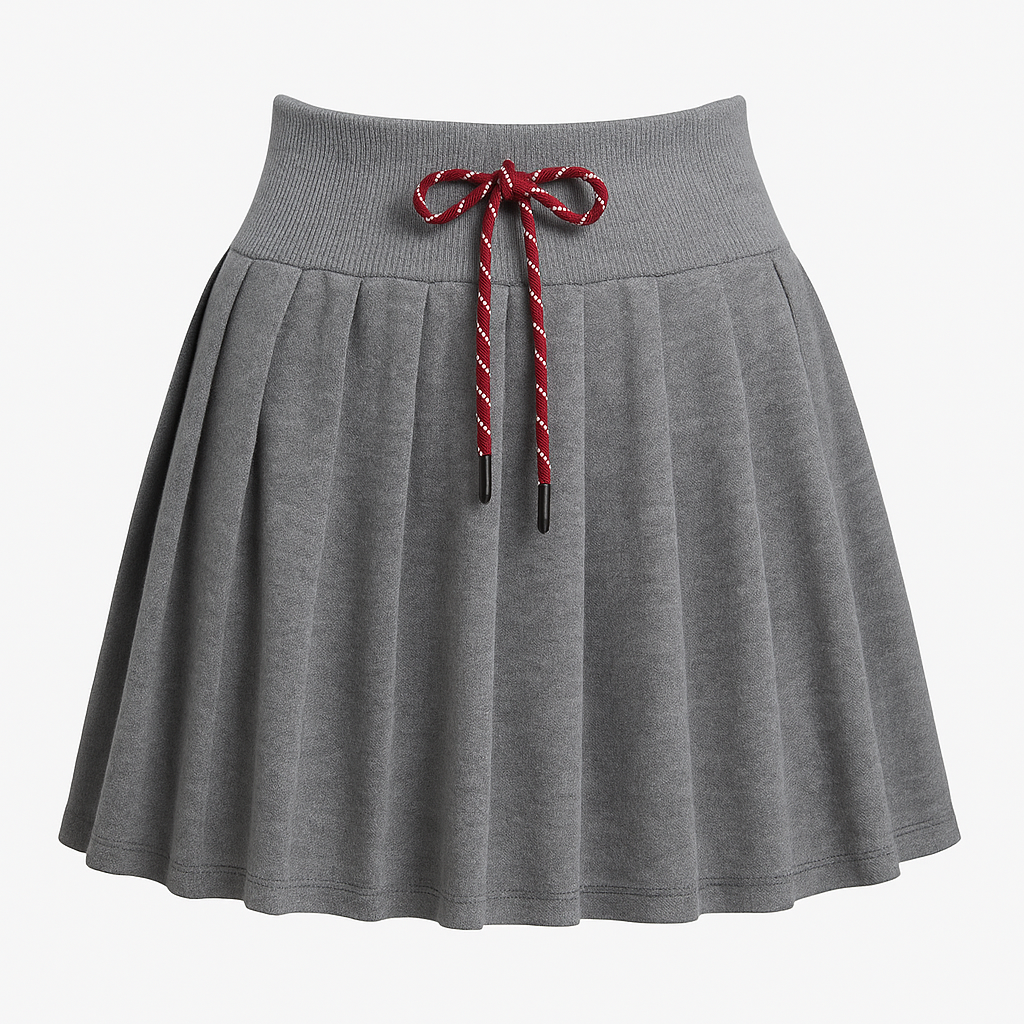 Knit Pleated Rope-Tie Mini Skirt