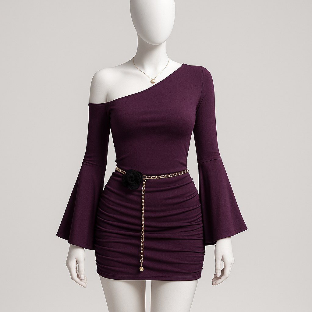 Trumpet Sleeve Pleated dress