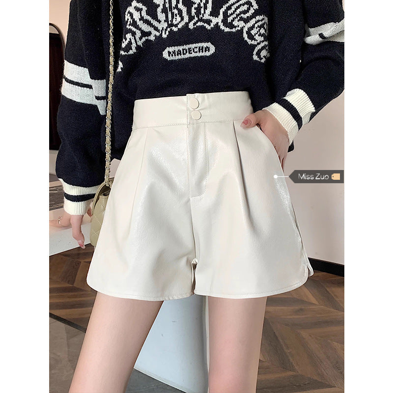 Harajuku High-Waist PU Leather A-Line Shorts