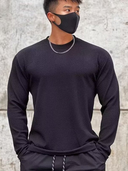 Round Neck Long-Sleeved Men's Activewear T-Shirt