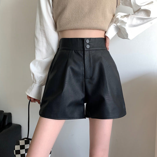 Harajuku High-Waist PU Leather A-Line Shorts