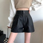 Harajuku High-Waist PU Leather A-Line Shorts
