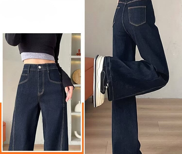 Blue-Gray High-Waist Straight Slacks