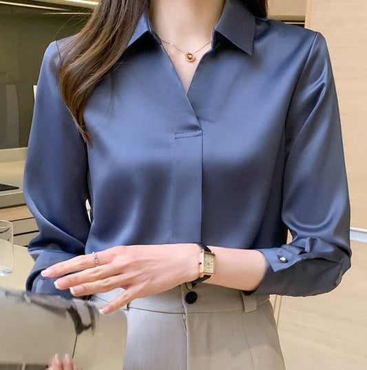 Sweet Lapel Long-Sleeve Chiffon Shirt
