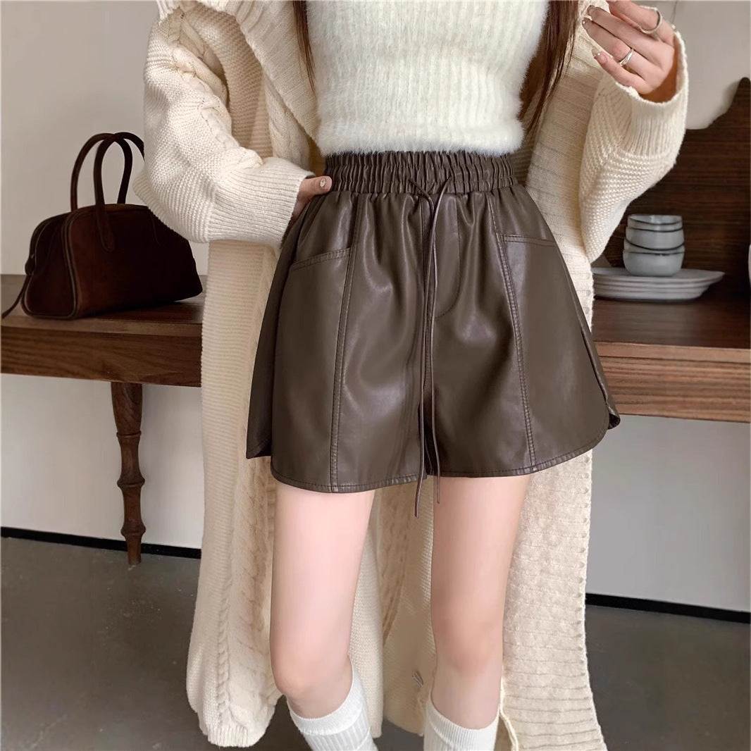 high-waisted leather shorts