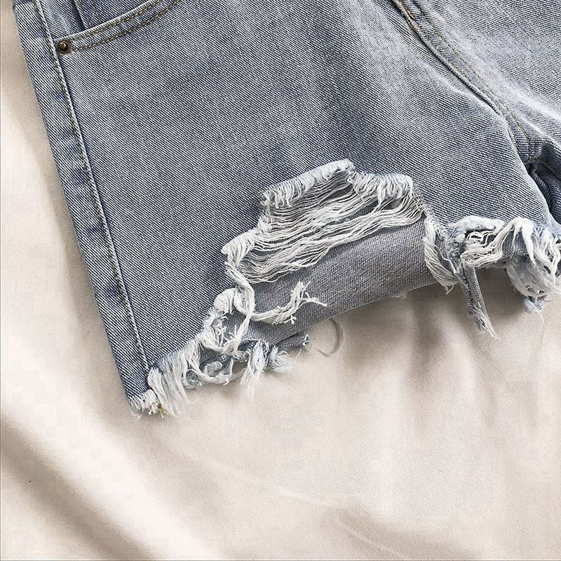 Ripped High-Waisted Denim Shorts