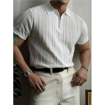 Men’s Half-Zip Striped Polo