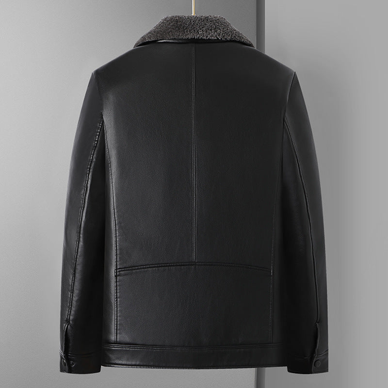 Winter Men’s Thickened Lapel Leather Jacket