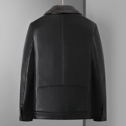 Winter Men’s Thickened Lapel Leather Jacket