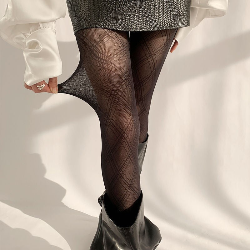 Black Diamond Plaid Silk Stockings