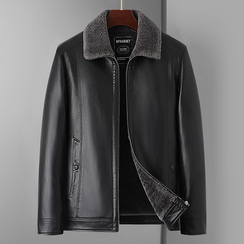 Winter Men’s Thickened Lapel Leather Jacket