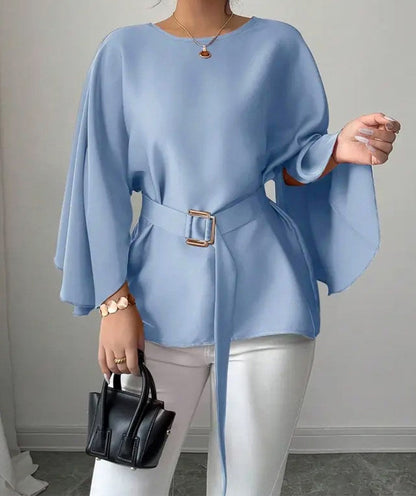 Elegant Mid-Sleeve Belted Chiffon Top