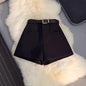 High-Waist Woolen Straight Shorts