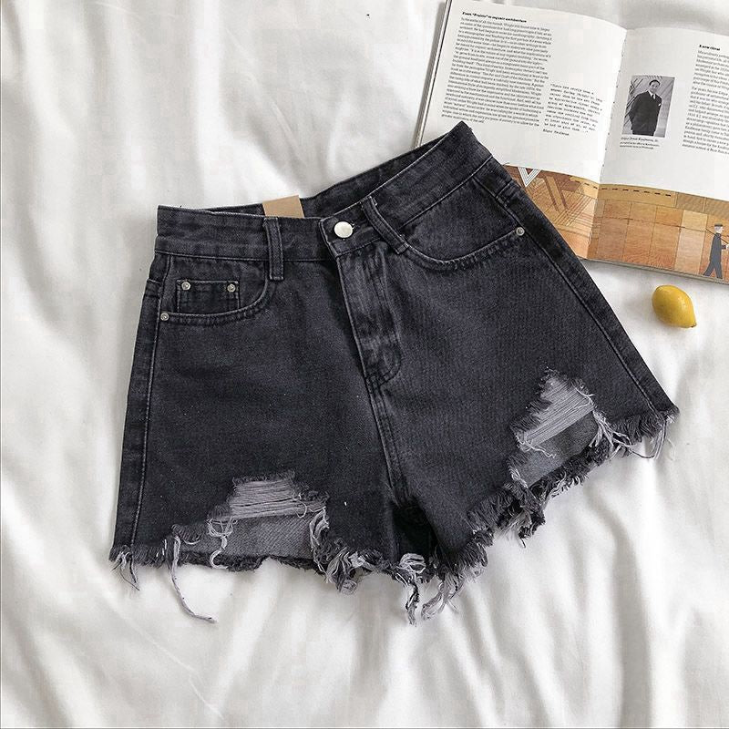 Ripped High-Waisted Denim Shorts