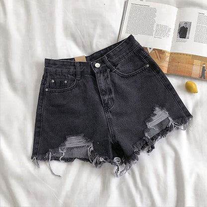 Ripped High-Waisted Denim Shorts