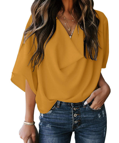 American Loose V-Neck Chiffon Tee