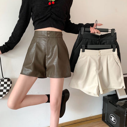 Harajuku High-Waist PU Leather A-Line Shorts