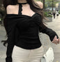 A185 Halterneck Lace Long-Sleeve Top
