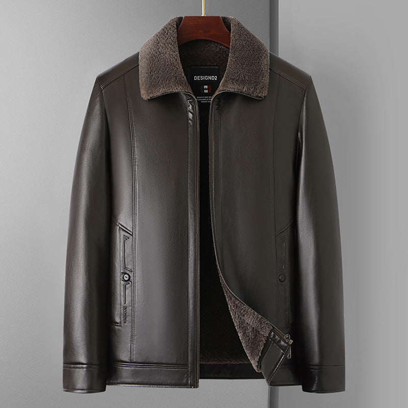 Winter Men’s Thickened Lapel Leather Jacket