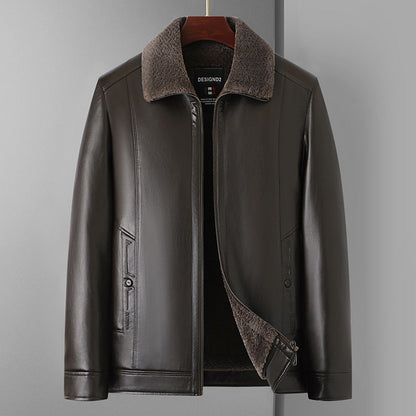 Winter Men’s Thickened Lapel Leather Jacket