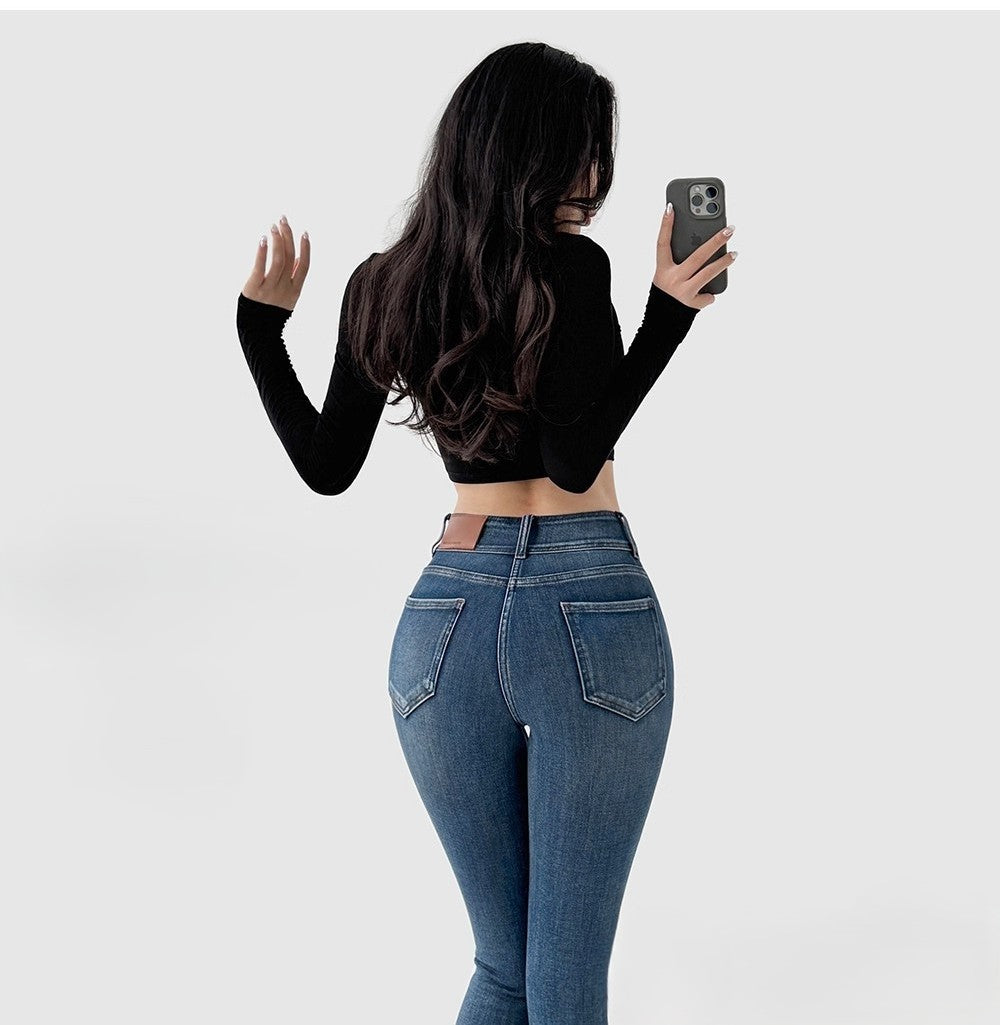 Blue High-Waist Pencil Pants