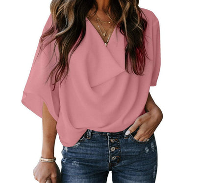 American Loose V-Neck Chiffon Tee