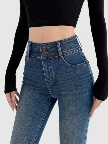 Blue High-Waist Pencil Pants