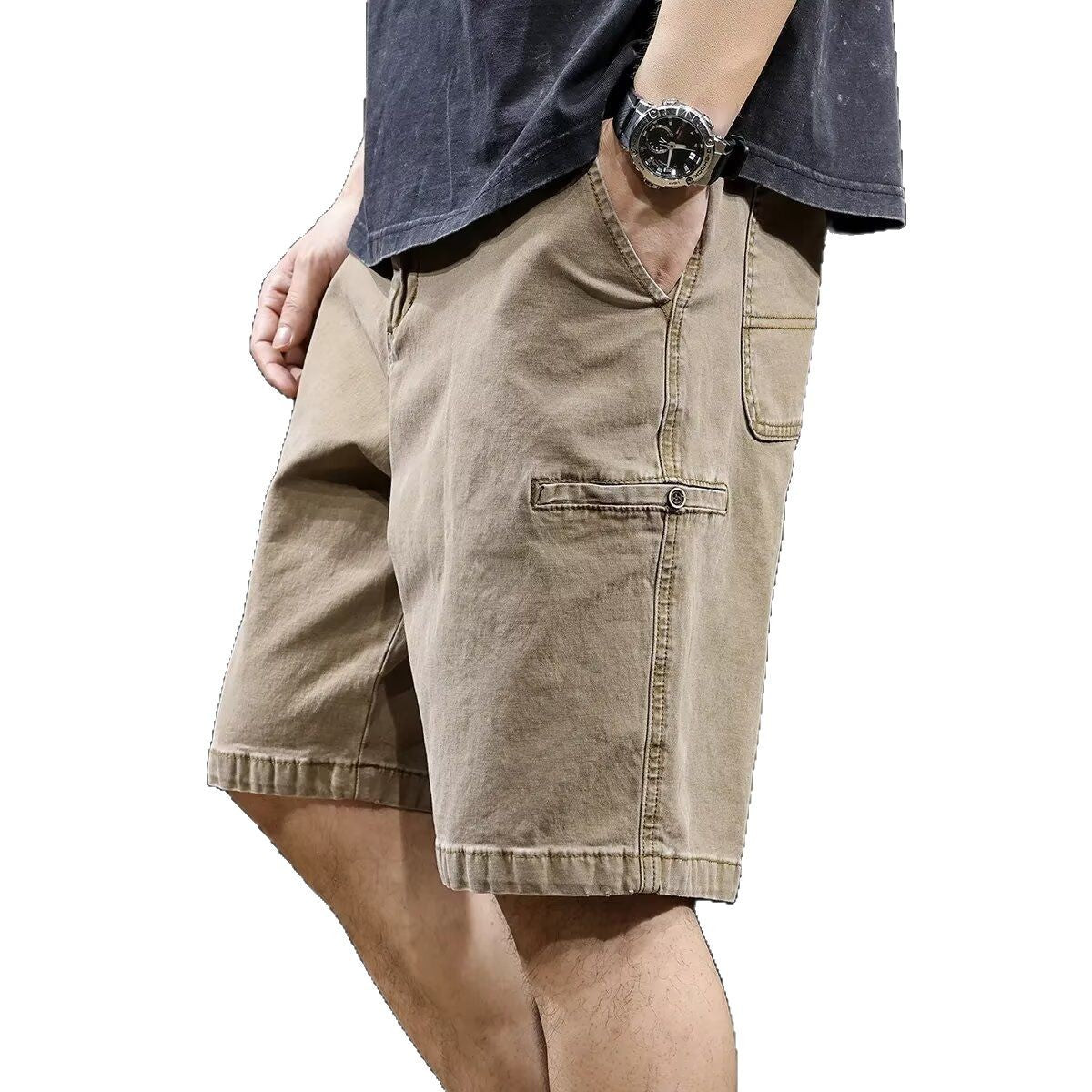 Thin-Denim Mid-Length Shorts