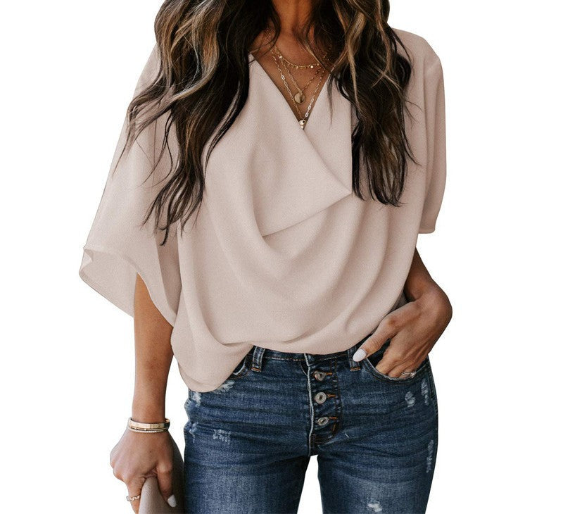 American Loose V-Neck Chiffon Tee