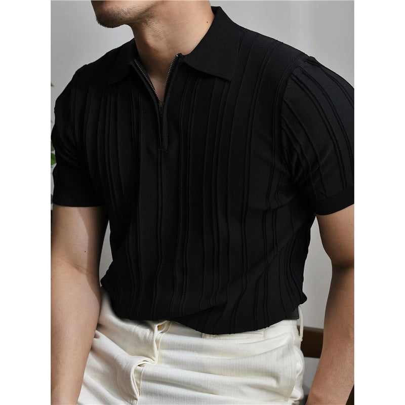 Men’s Half-Zip Striped Polo