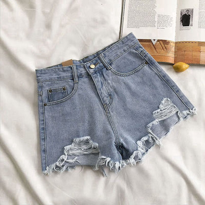 Ripped High-Waisted Denim Shorts