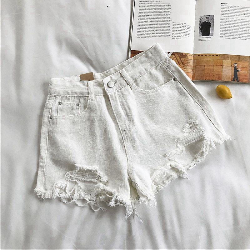 Ripped High-Waisted Denim Shorts