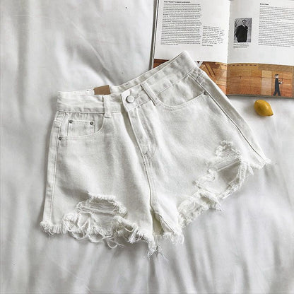 Ripped High-Waisted Denim Shorts