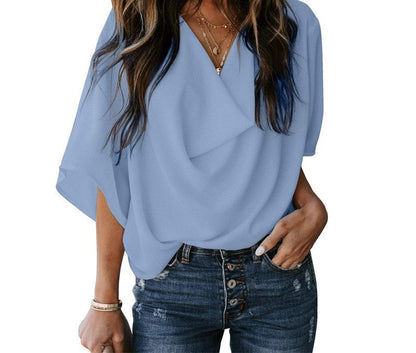 American Loose V-Neck Chiffon Tee