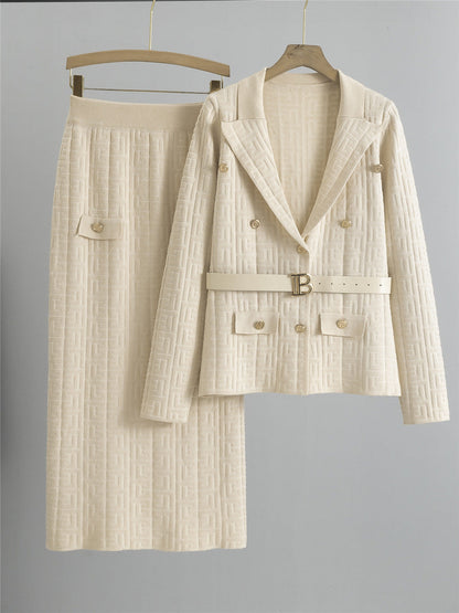 Cross-Border Knitted Suit Collar Coat & Skirt Set