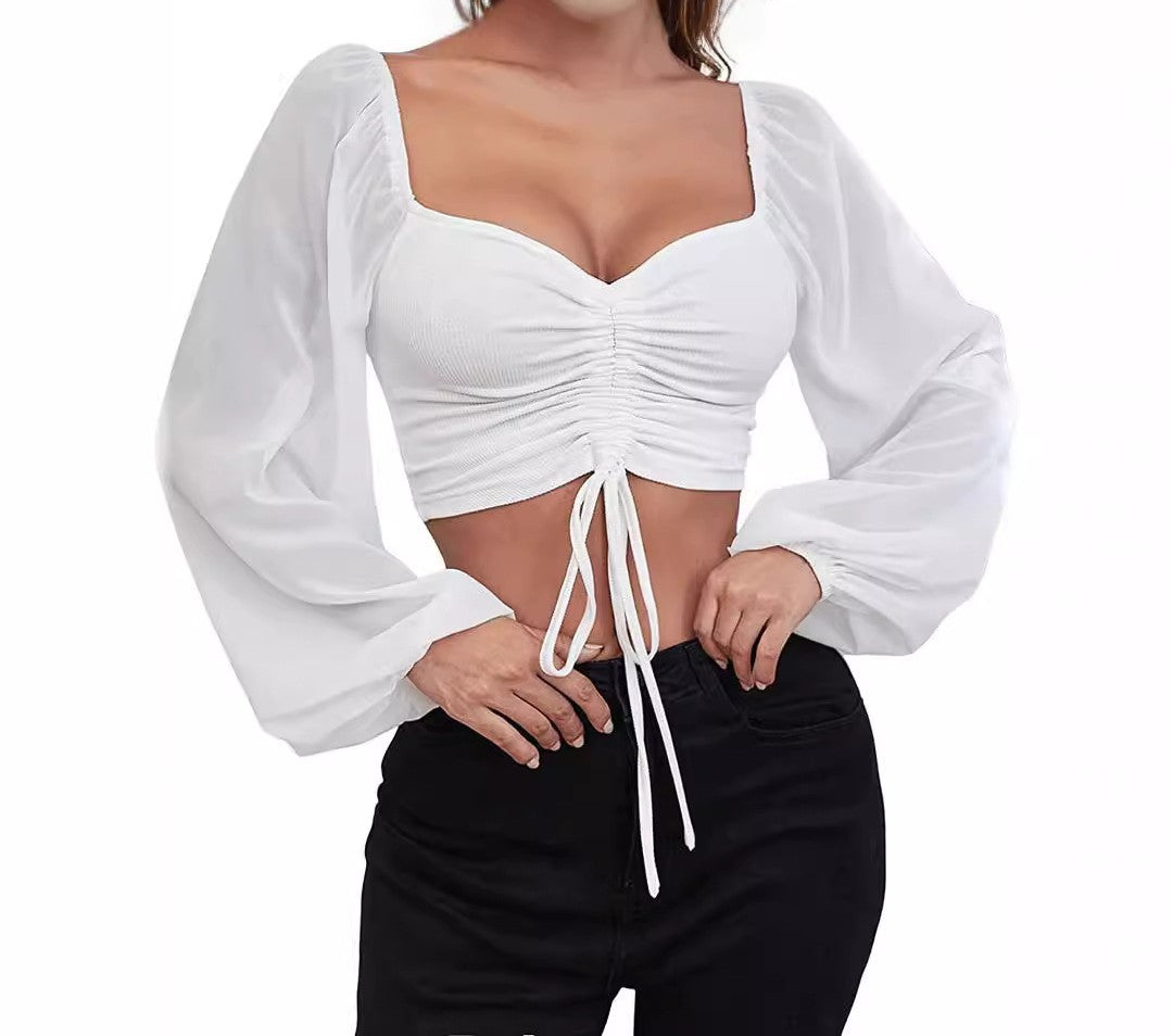 V-Neck Chiffon Lantern Sleeve