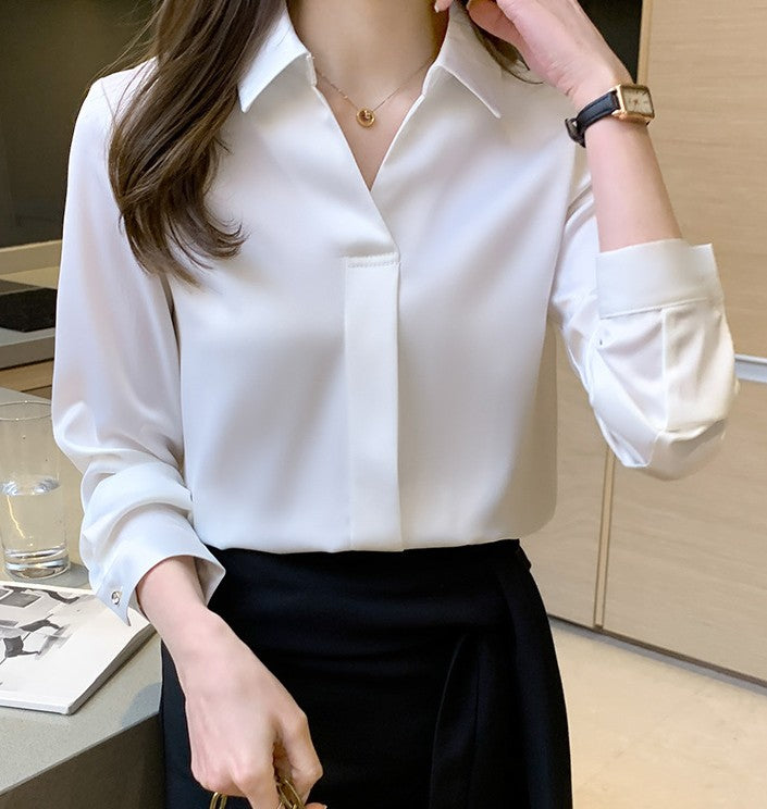Sweet Lapel Long-Sleeve Chiffon Shirt