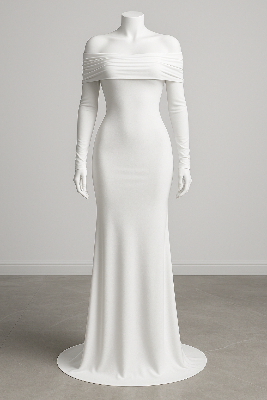 Off-Shoulder Pleated Knit Maxi Dress